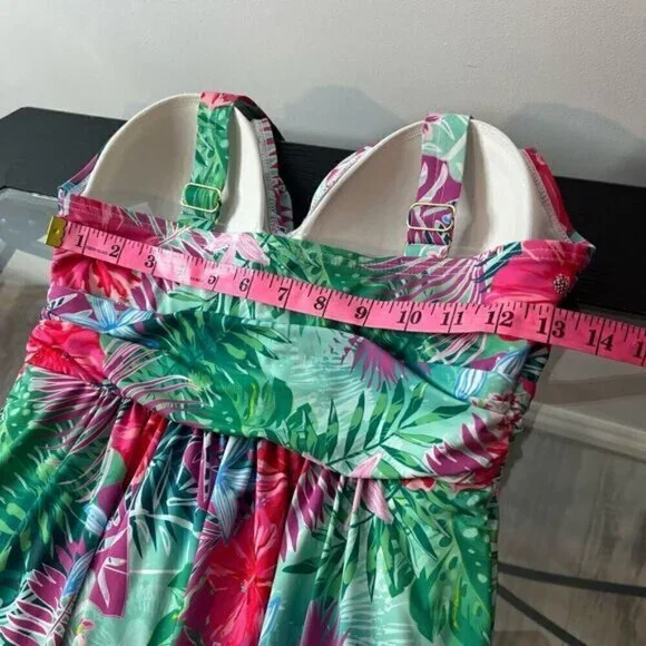 Swimsuits For All Women's Twist Front V-Neck Swimdress Hawaiian Floral Size 10 - Picture 13 of 16